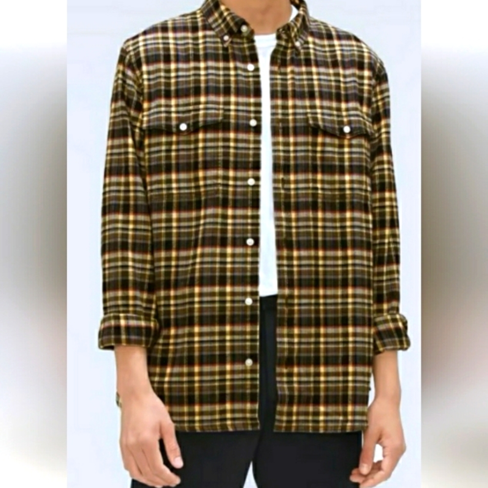 Everlane The Brushed Flannel Beech Plaid Shirt Men's Size Large Multicol…